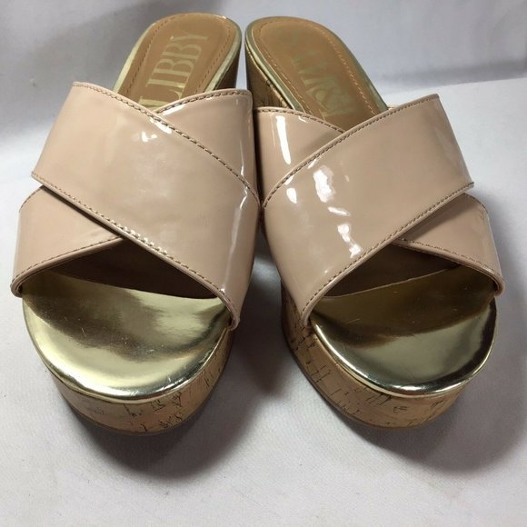 Sam & Libby Beige Criss Cross Cork Wedge Sandal 8 1/2 M - Picture 4 of 9
